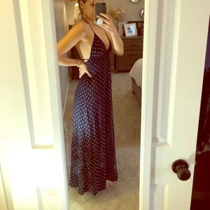 Maxi Print Blue Dress With Open Back Tie